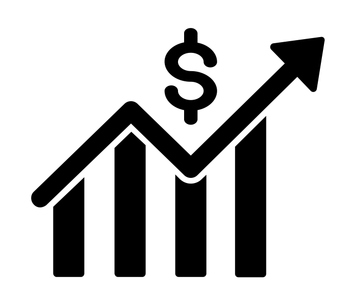 icon of increasing economy (upwards arrow with dollar sign)